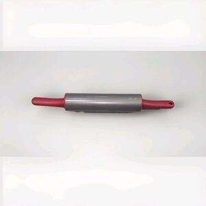 KitchenAid Silver Carbon Steel Rolling Pin with Off-Set Red Nylon Handles